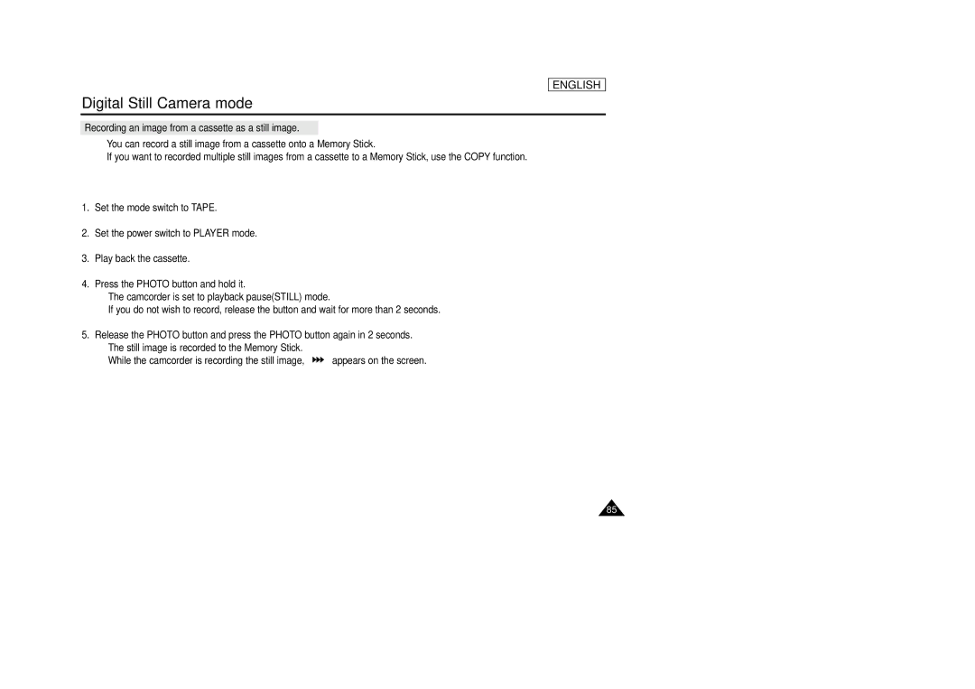 AMC SCD23/D24 manual Recording an image from a cassette as a still image 