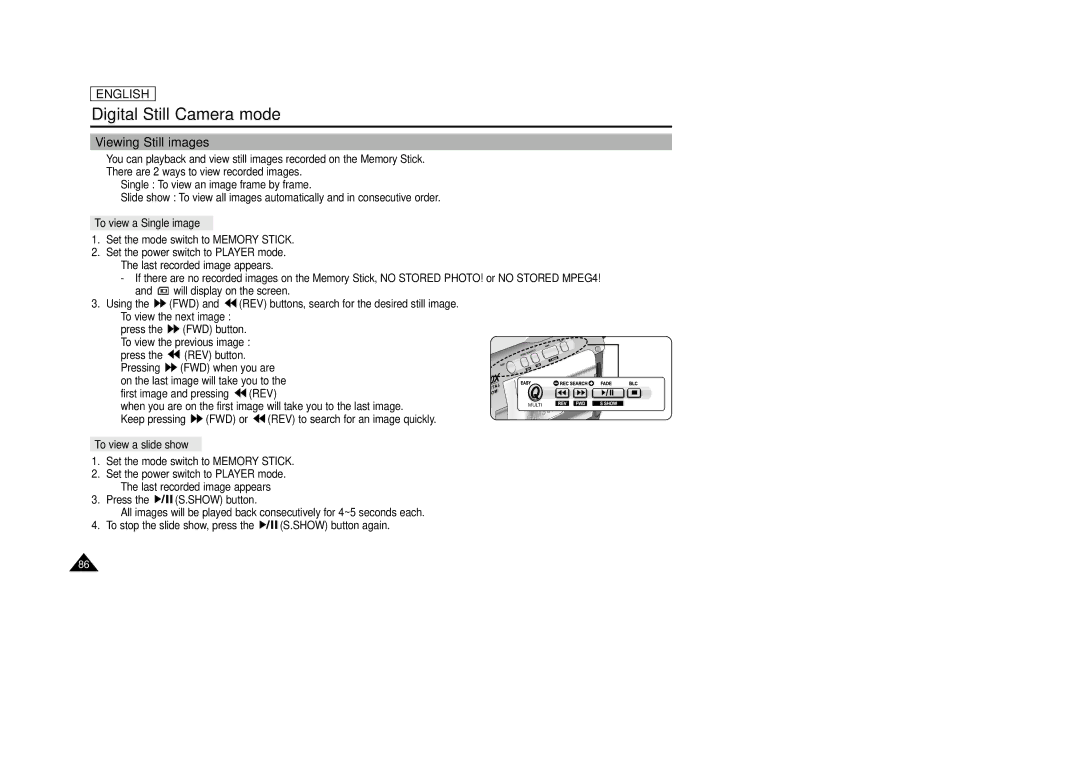 AMC SCD23/D24 manual Viewing Still images, To view a Single image, To view a slide show 