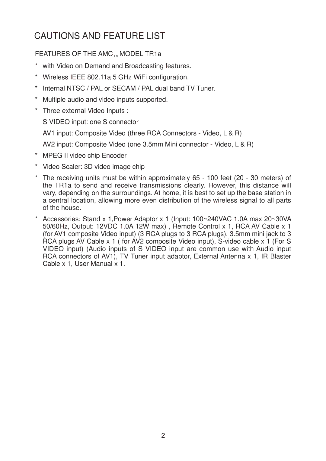 AMC manual Features of the Amctm Model TR1a 