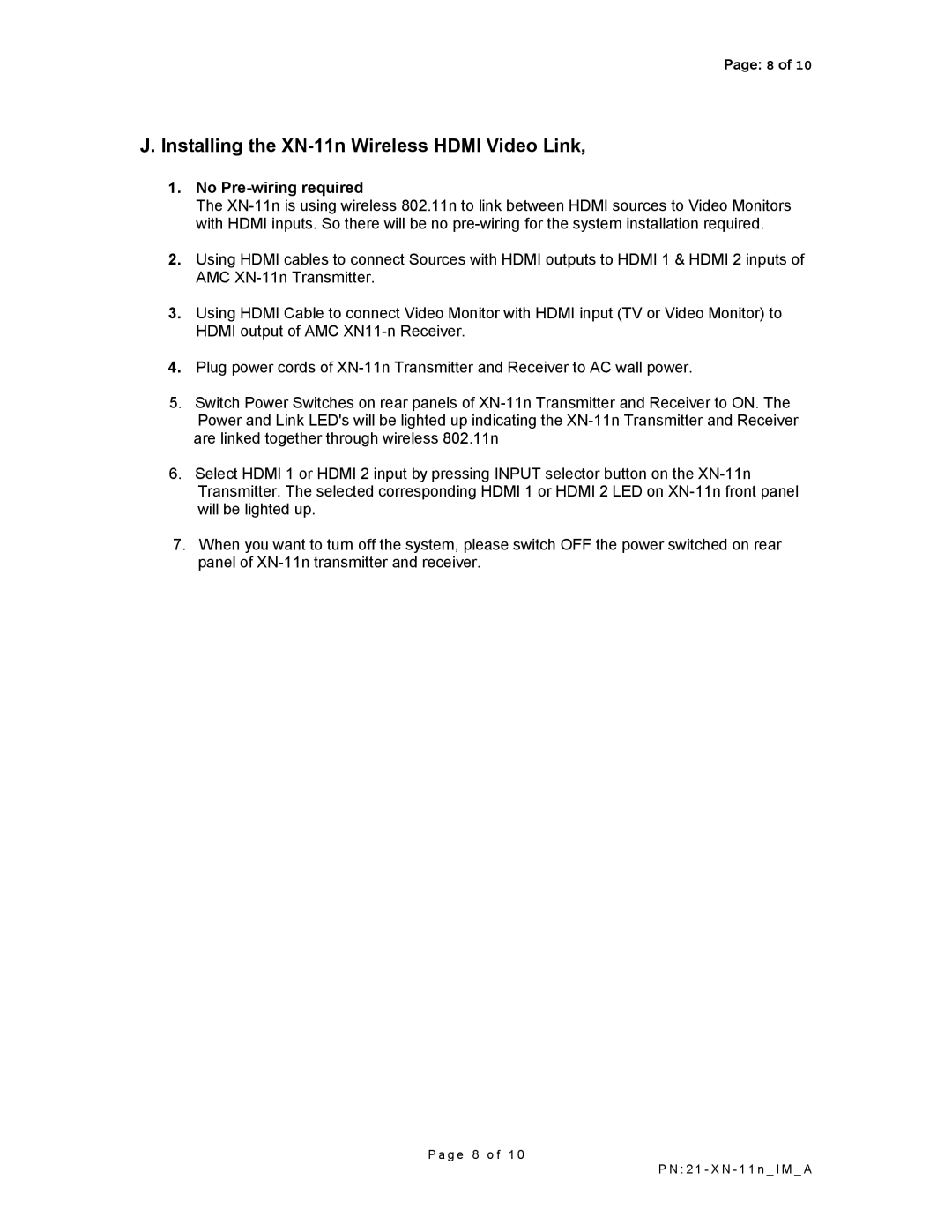 AMC manual Installing the XN-11n Wireless Hdmi Video Link 