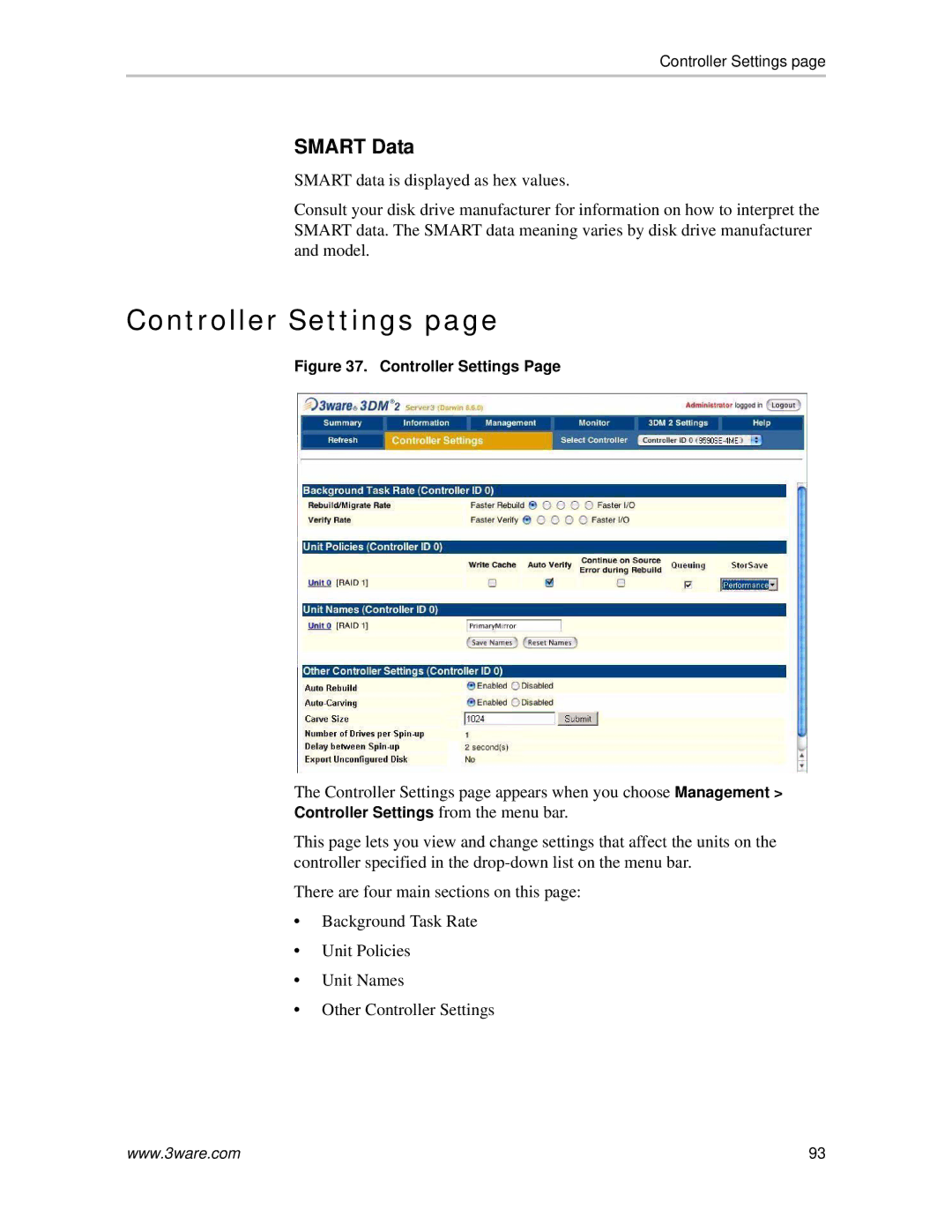 AMCC 720-0138-00 manual Controller Settings, Smart Data 