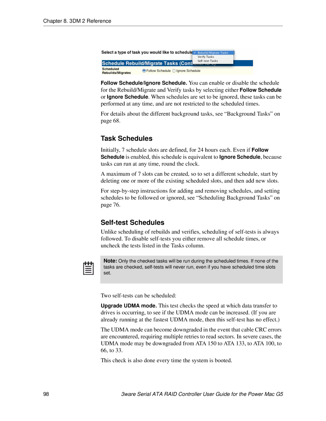 AMCC 720-0138-00 manual Task Schedules, Self-test Schedules 