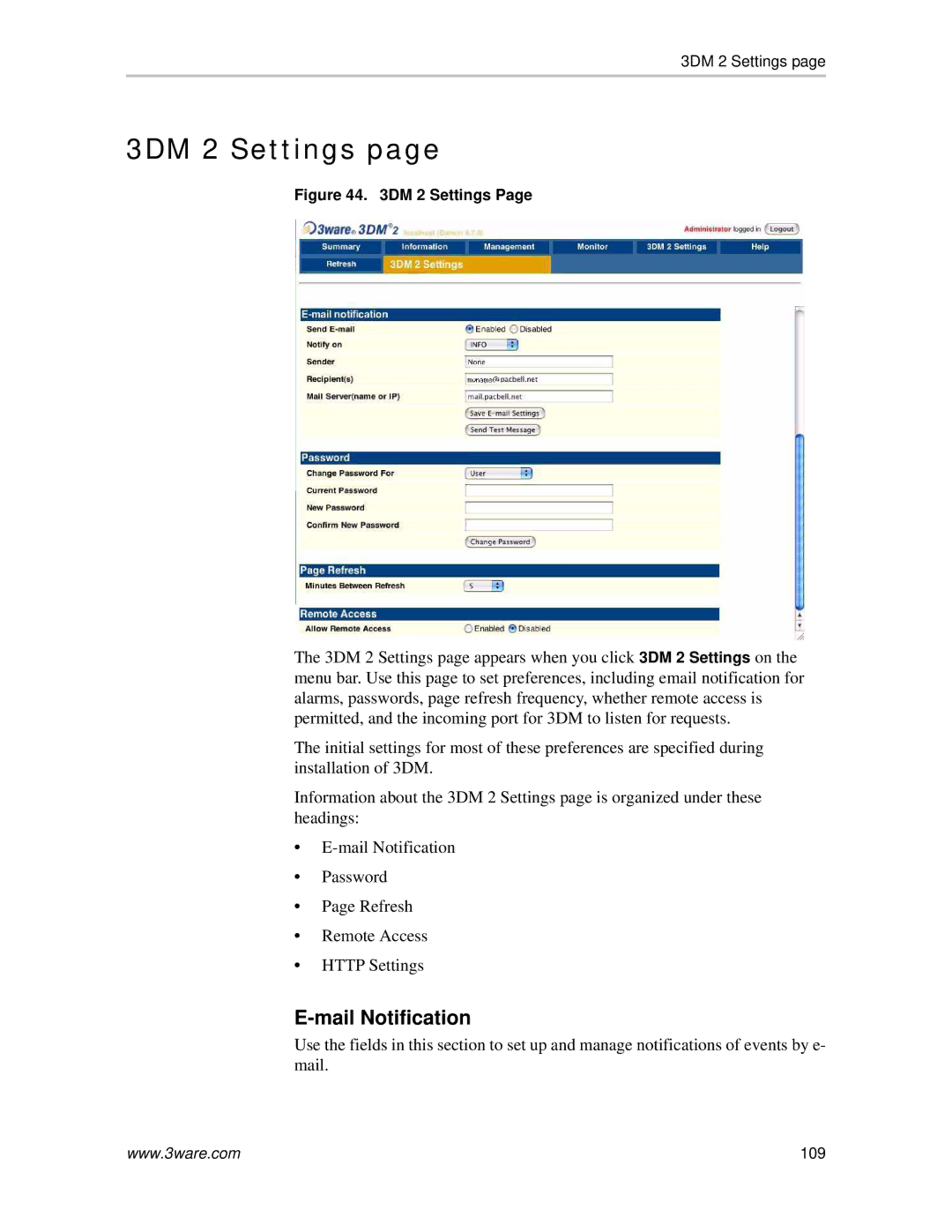 AMCC 720-0138-00 manual 3DM 2 Settings, Mail Notification 