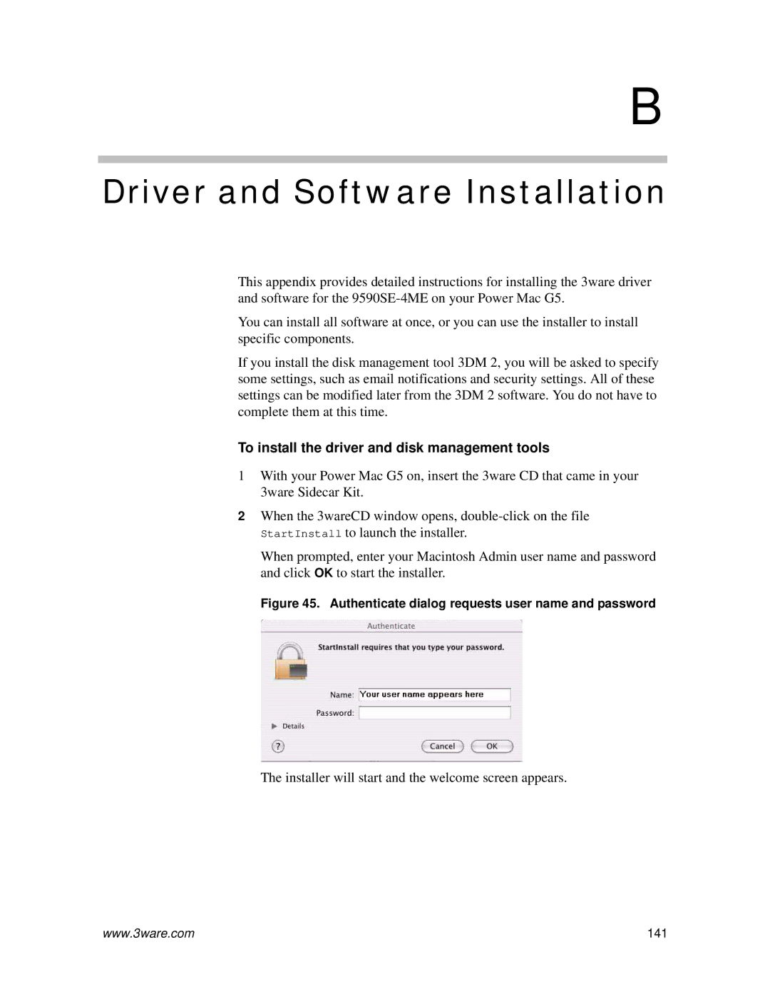 AMCC 720-0138-00 manual Driver and Software Installation, To install the driver and disk management tools 