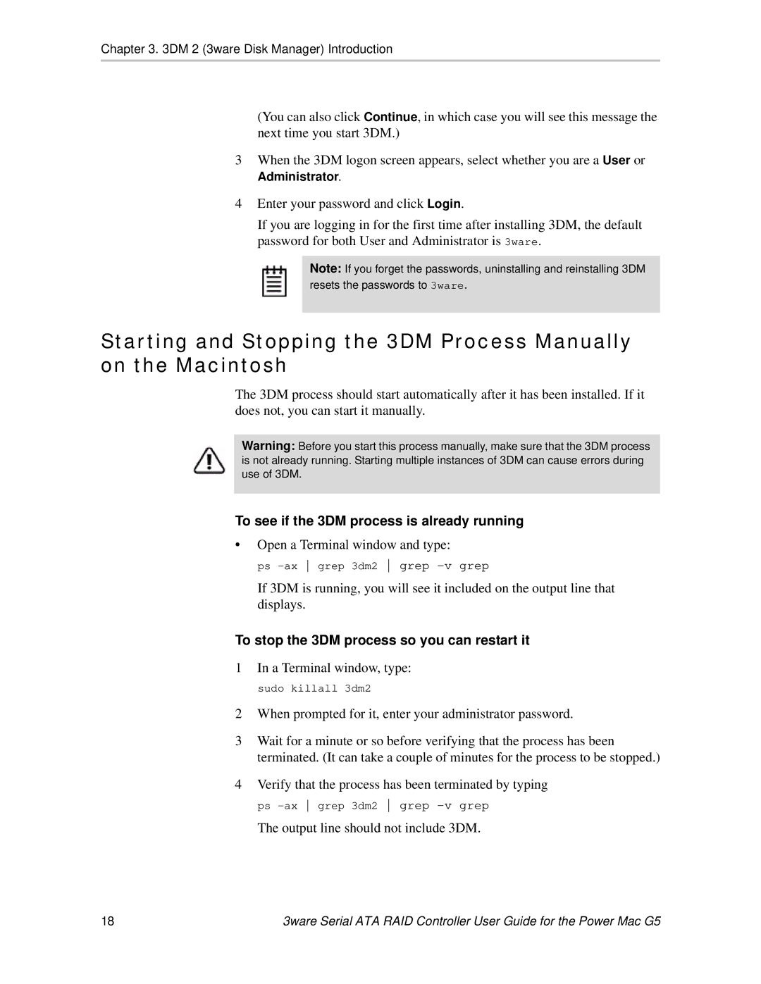 AMCC 720-0138-00 manual To see if the 3DM process is already running, To stop the 3DM process so you can restart it 