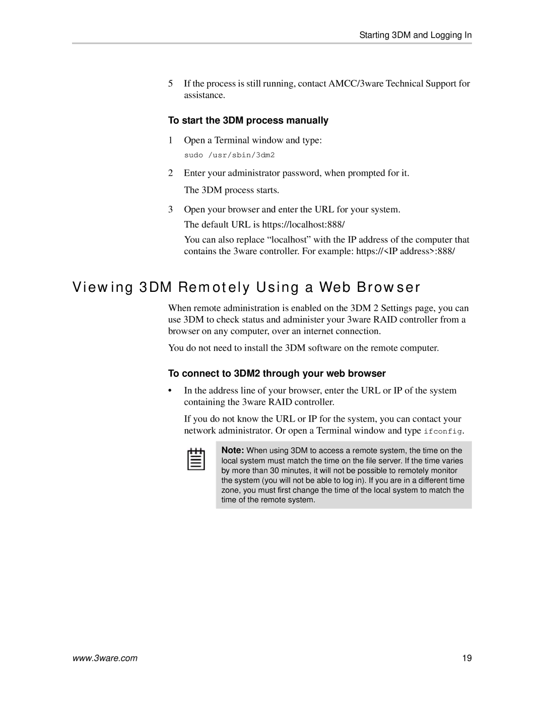 AMCC 720-0138-00 Viewing 3DM Remotely Using a Web Browser, To start the 3DM process manually 