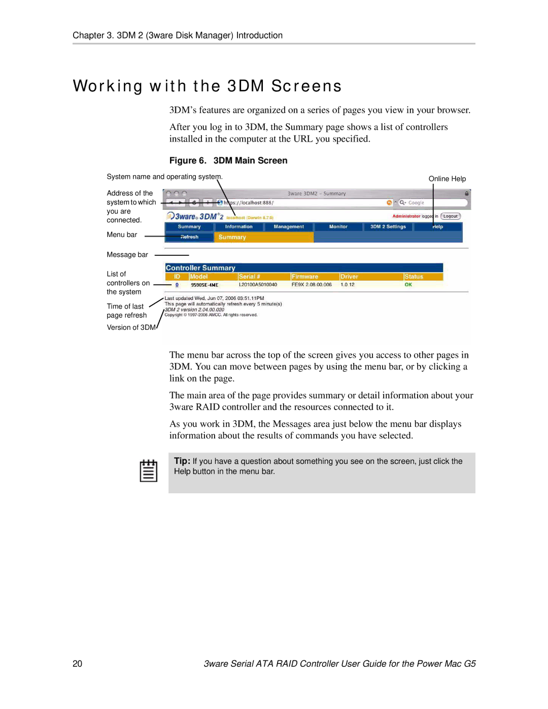 AMCC 720-0138-00 manual Working with the 3DM Screens, DM Main Screen 