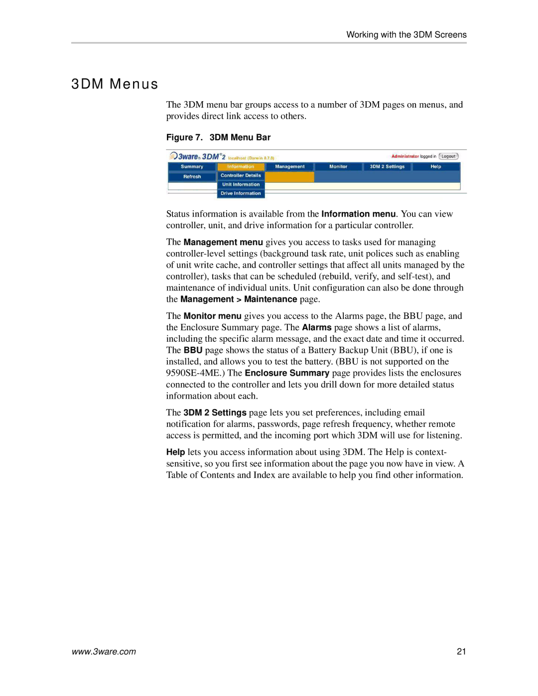 AMCC 720-0138-00 manual 3DM Menus, DM Menu Bar 