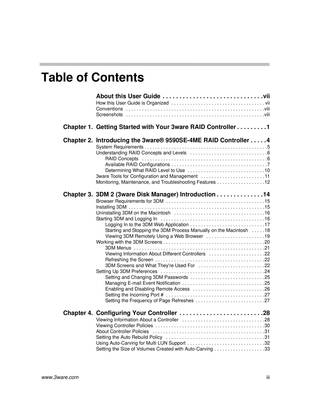 AMCC 720-0138-00 manual Table of Contents 