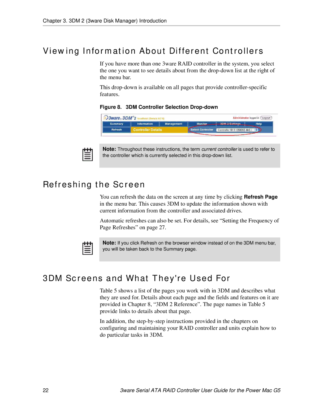 AMCC 720-0138-00 manual Viewing Information About Different Controllers, Refreshing the Screen 