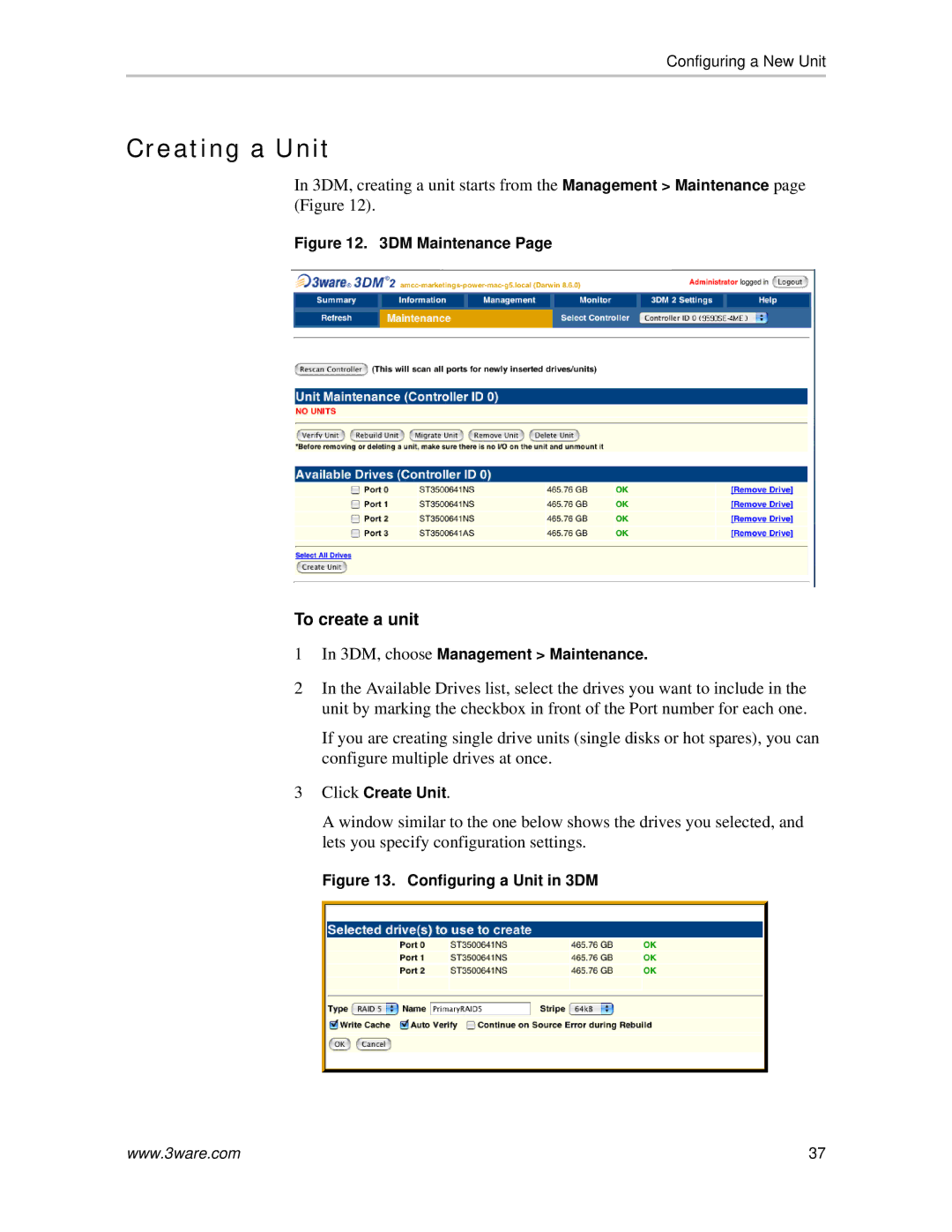 AMCC 720-0138-00 manual Creating a Unit, To create a unit 