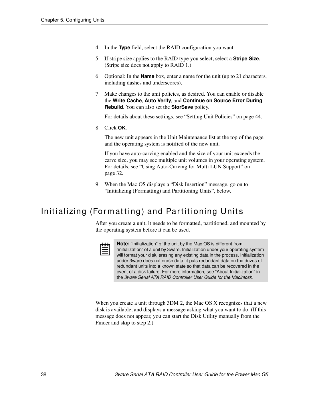 AMCC 720-0138-00 manual Initializing Formatting and Partitioning Units 