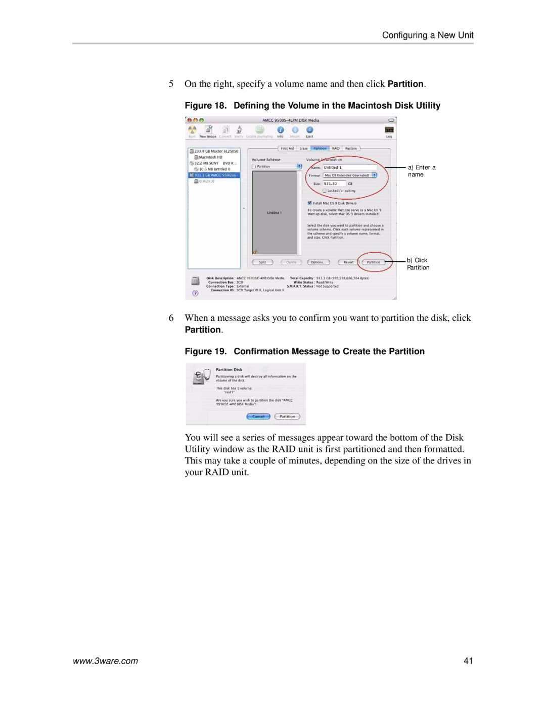 AMCC 720-0138-00 manual On the right, specify a volume name and then click Partition 