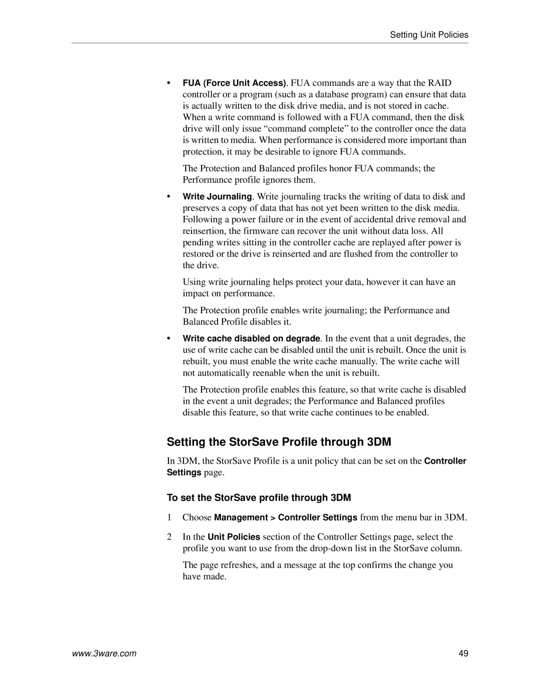 AMCC 720-0138-00 manual Setting the StorSave Profile through 3DM, To set the StorSave profile through 3DM 