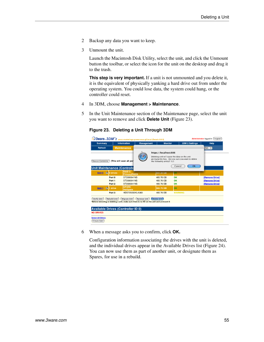 AMCC 720-0138-00 manual Deleting a Unit Through 3DM 