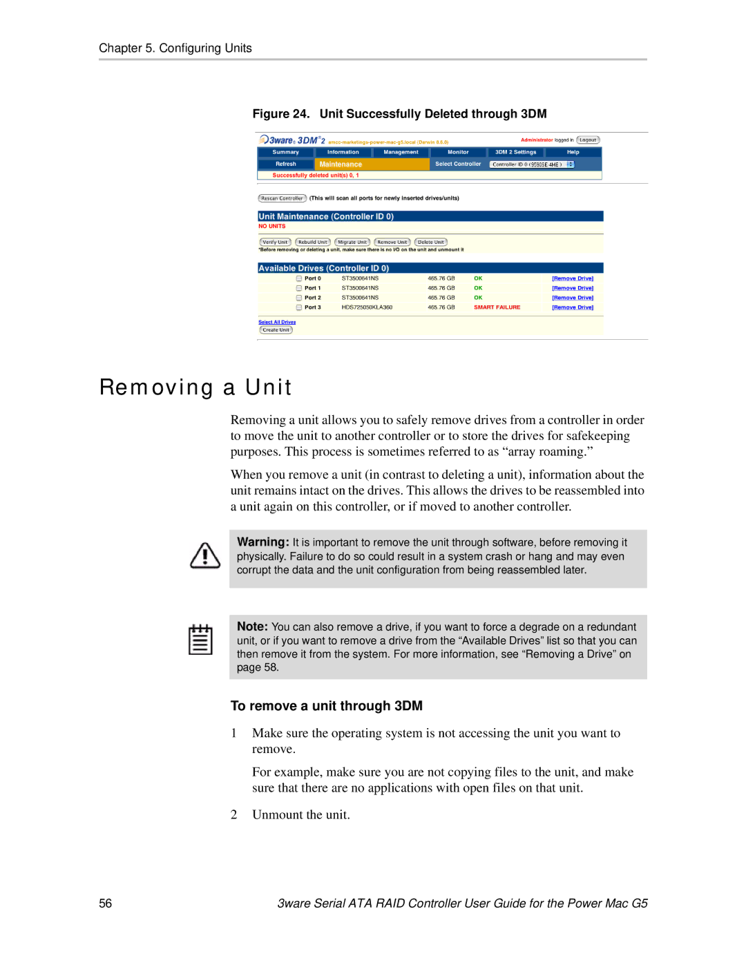 AMCC 720-0138-00 manual Removing a Unit, To remove a unit through 3DM 