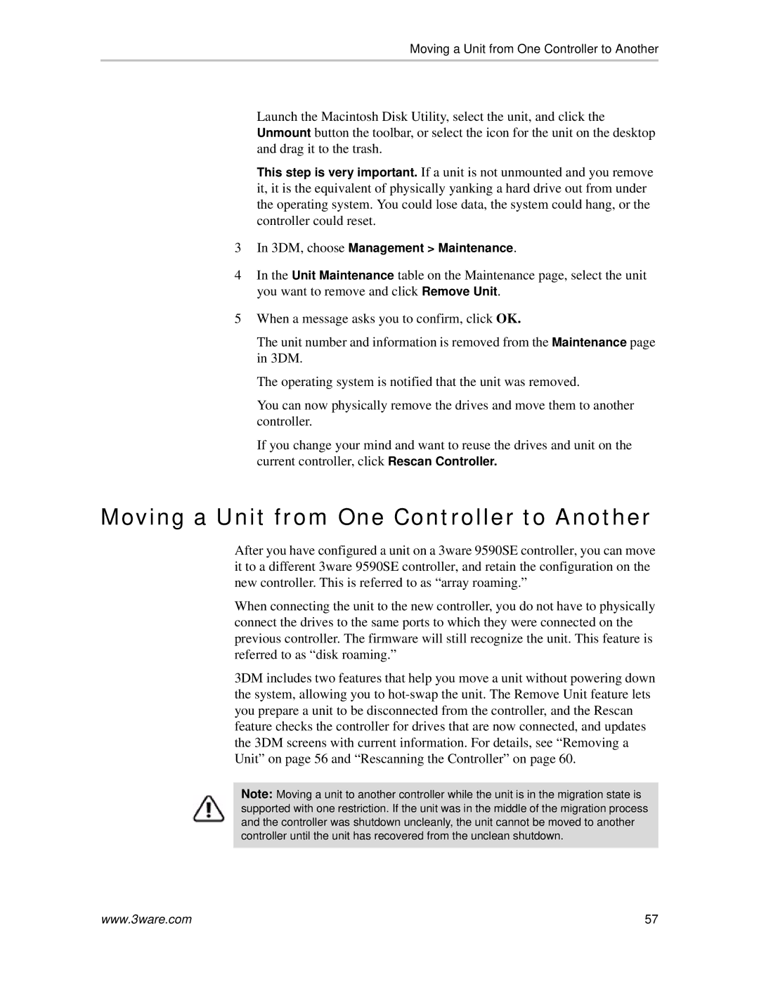 AMCC 720-0138-00 manual Moving a Unit from One Controller to Another 