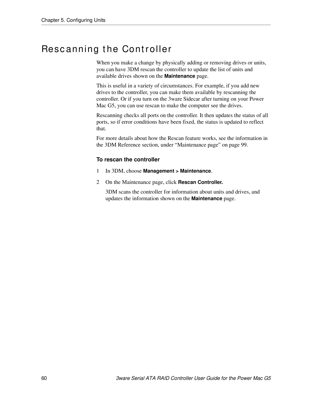 AMCC 720-0138-00 manual Rescanning the Controller, To rescan the controller 