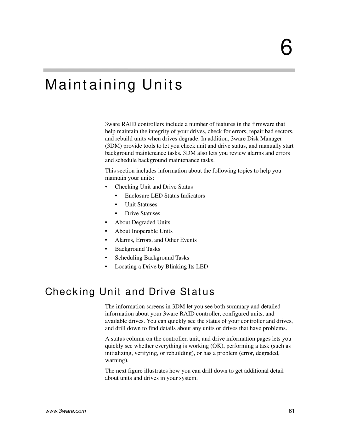 AMCC 720-0138-00 manual Maintaining Units, Checking Unit and Drive Status 