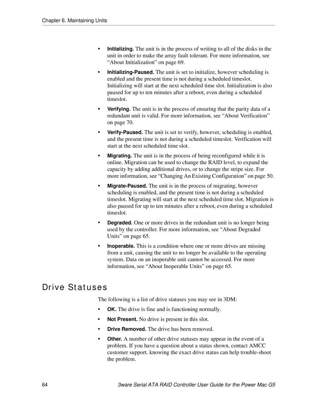 AMCC 720-0138-00 manual Drive Statuses 