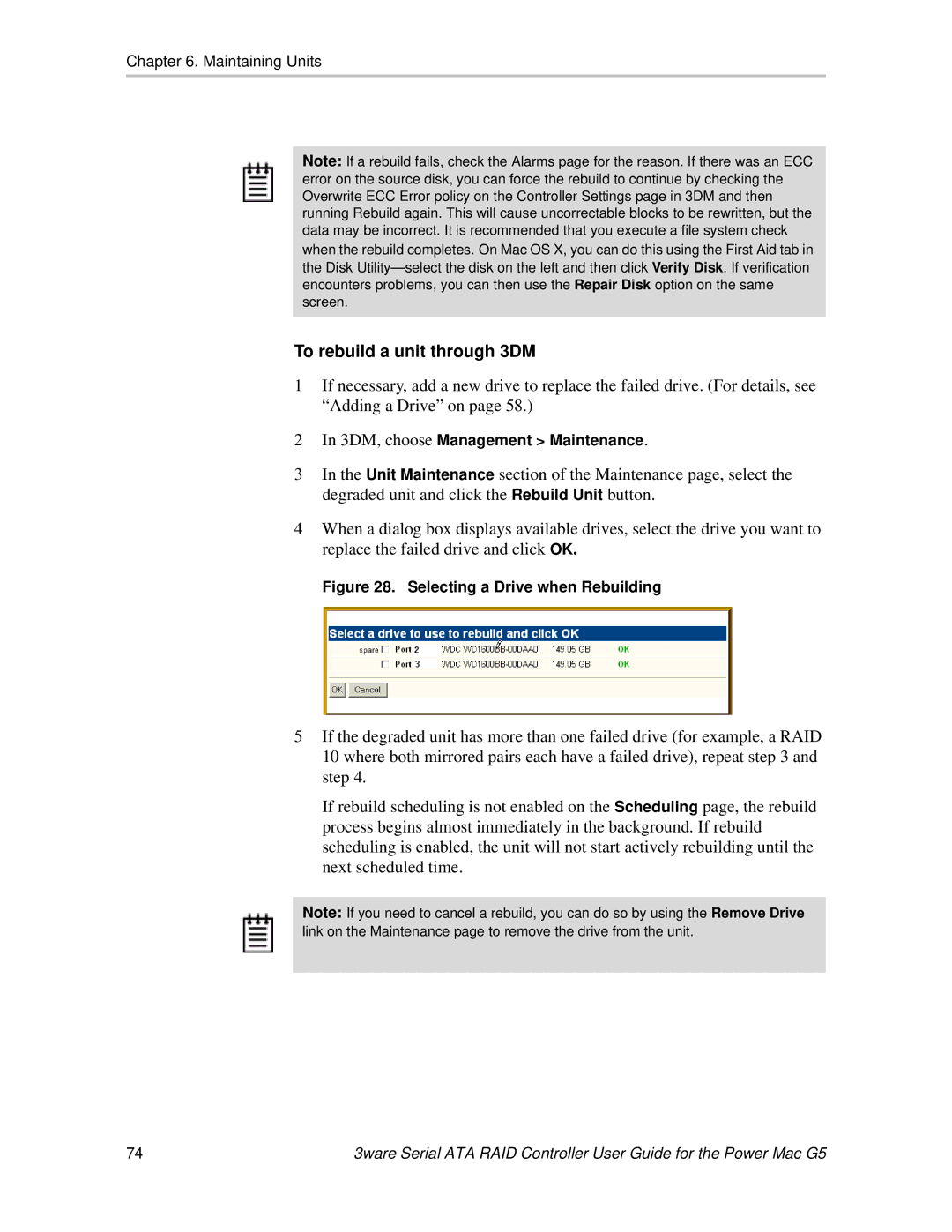 AMCC 720-0138-00 manual To rebuild a unit through 3DM, Selecting a Drive when Rebuilding 