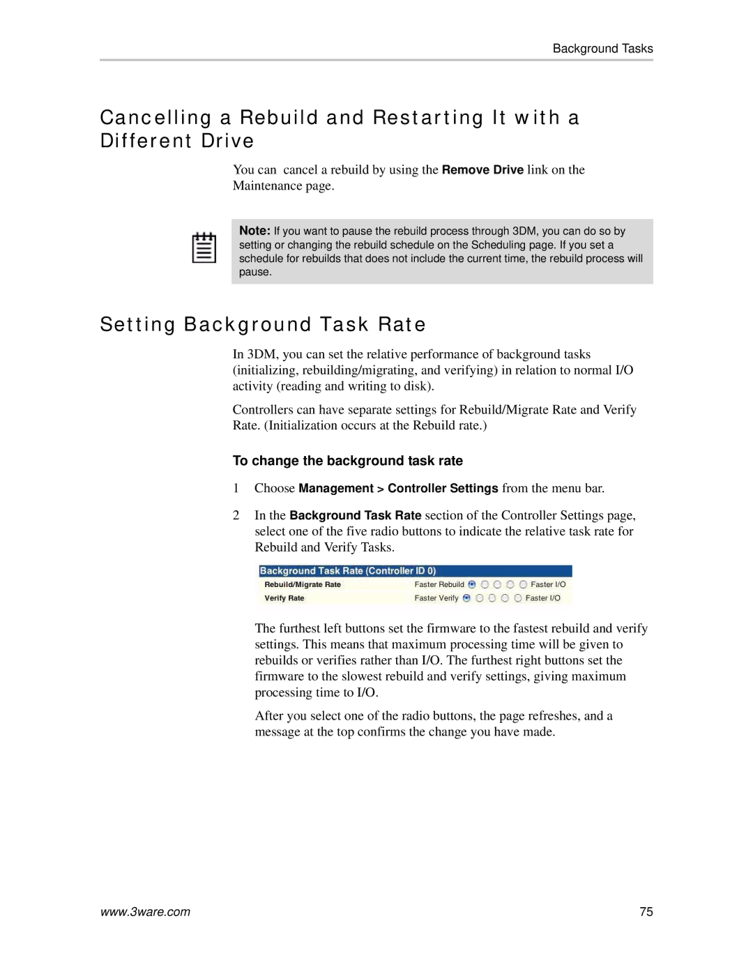 AMCC 720-0138-00 manual Setting Background Task Rate, To change the background task rate 