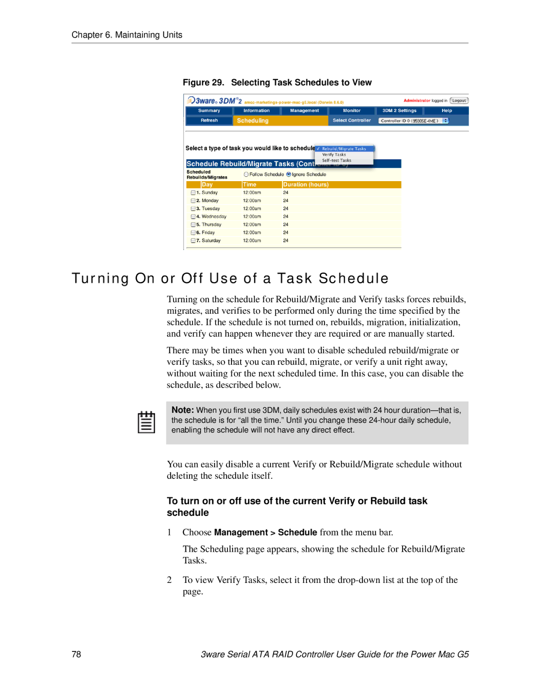 AMCC 720-0138-00 manual Turning On or Off Use of a Task Schedule, Selecting Task Schedules to View 