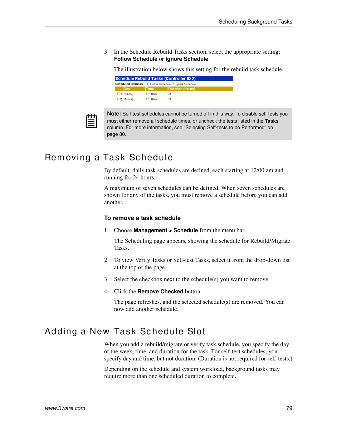 AMCC 720-0138-00 manual Removing a Task Schedule, Adding a New Task Schedule Slot, To remove a task schedule 