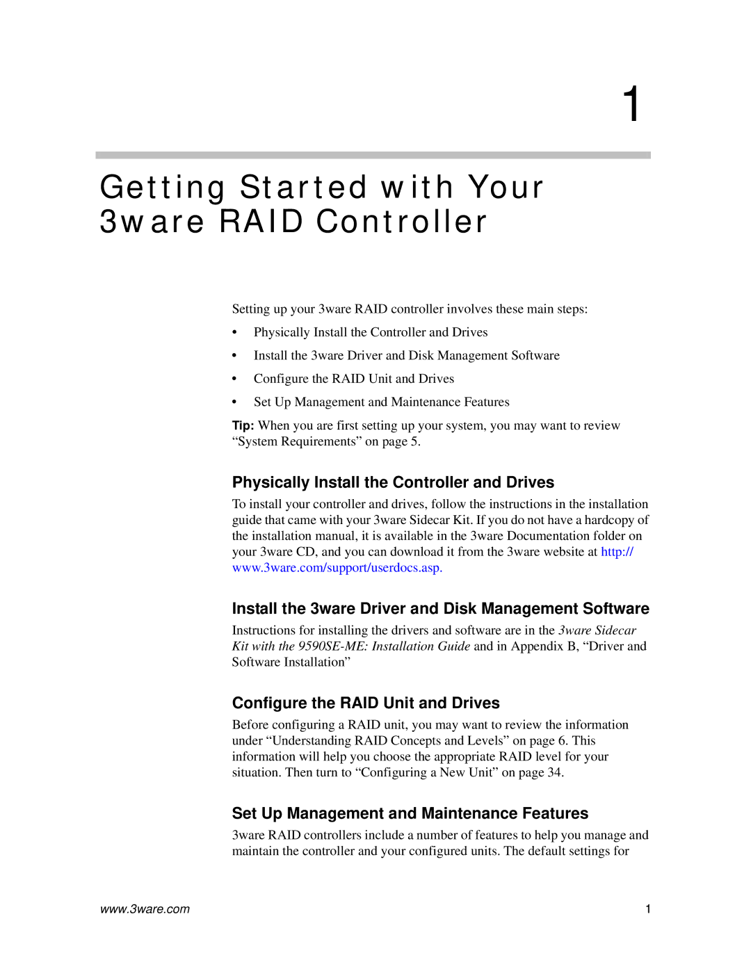 AMCC 720-0138-00 manual Configure the RAID Unit and Drives, Set Up Management and Maintenance Features 