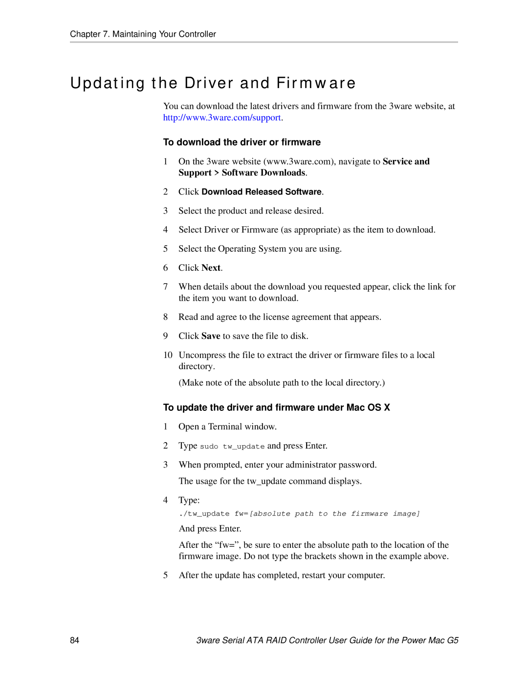 AMCC 720-0138-00 manual Updating the Driver and Firmware, To download the driver or firmware 