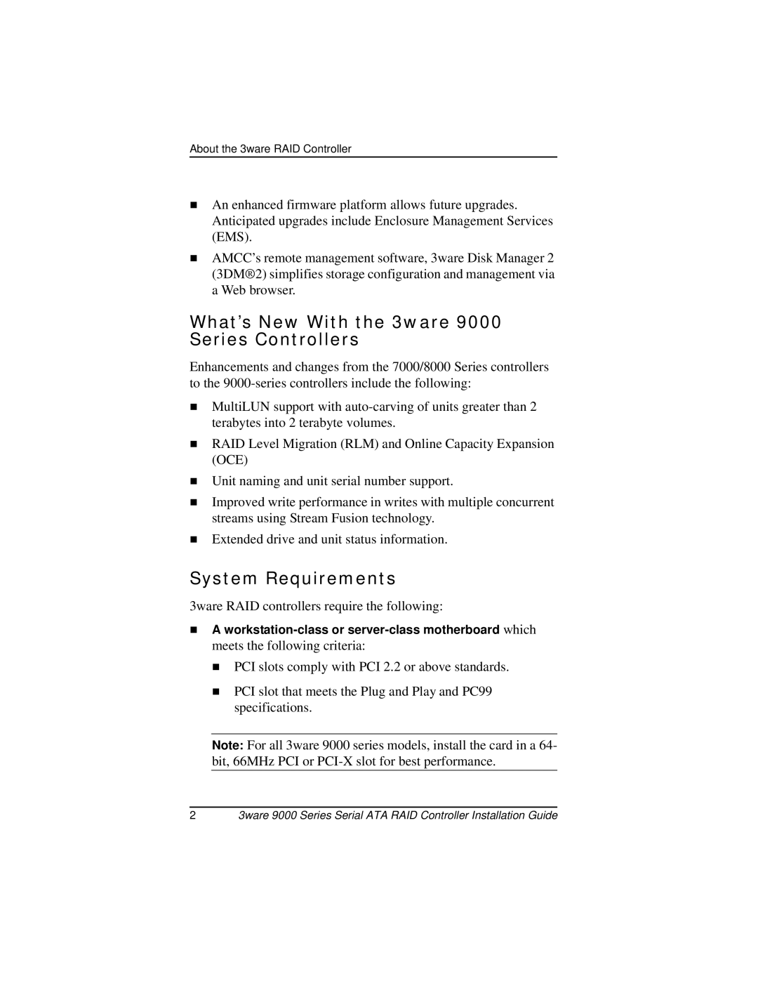 AMCC manual What’s New With the 3ware 9000 Series Controllers, System Requirements 