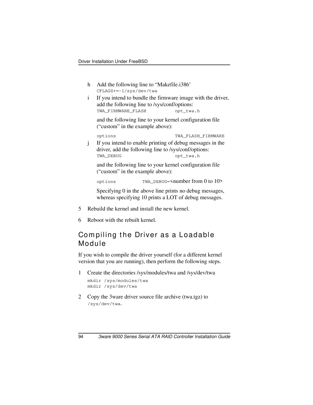 AMCC 9000 manual Compiling the Driver as a Loadable Module 