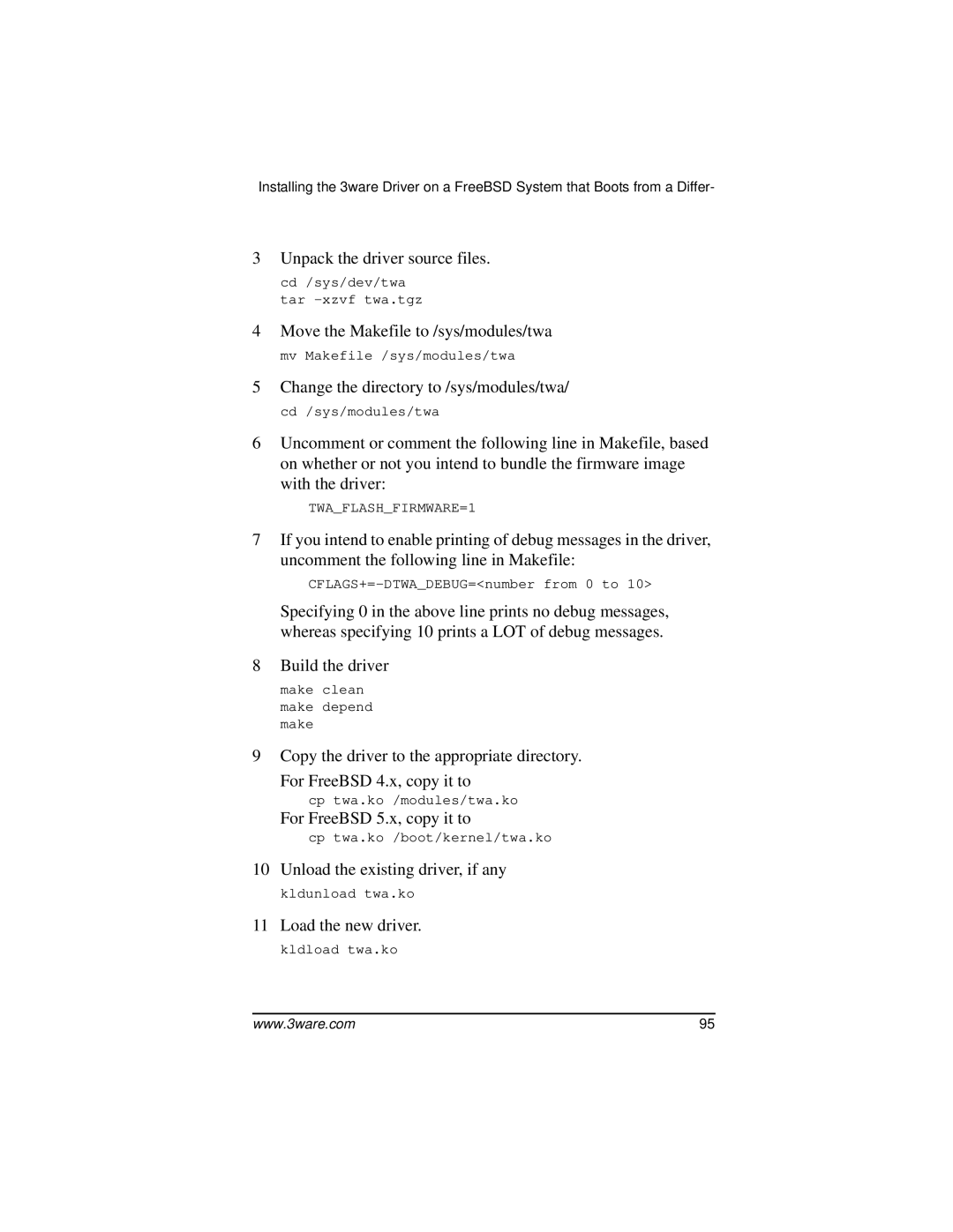 AMCC 9000 manual Unpack the driver source files 