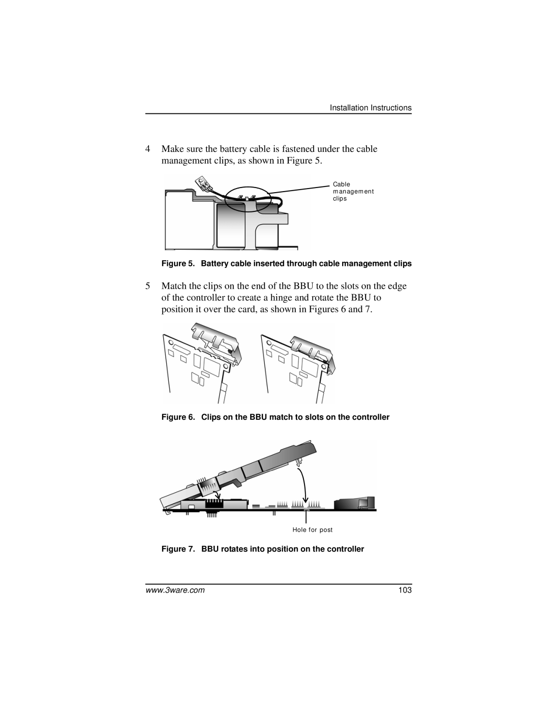 AMCC 9000 manual Battery cable inserted through cable management clips 