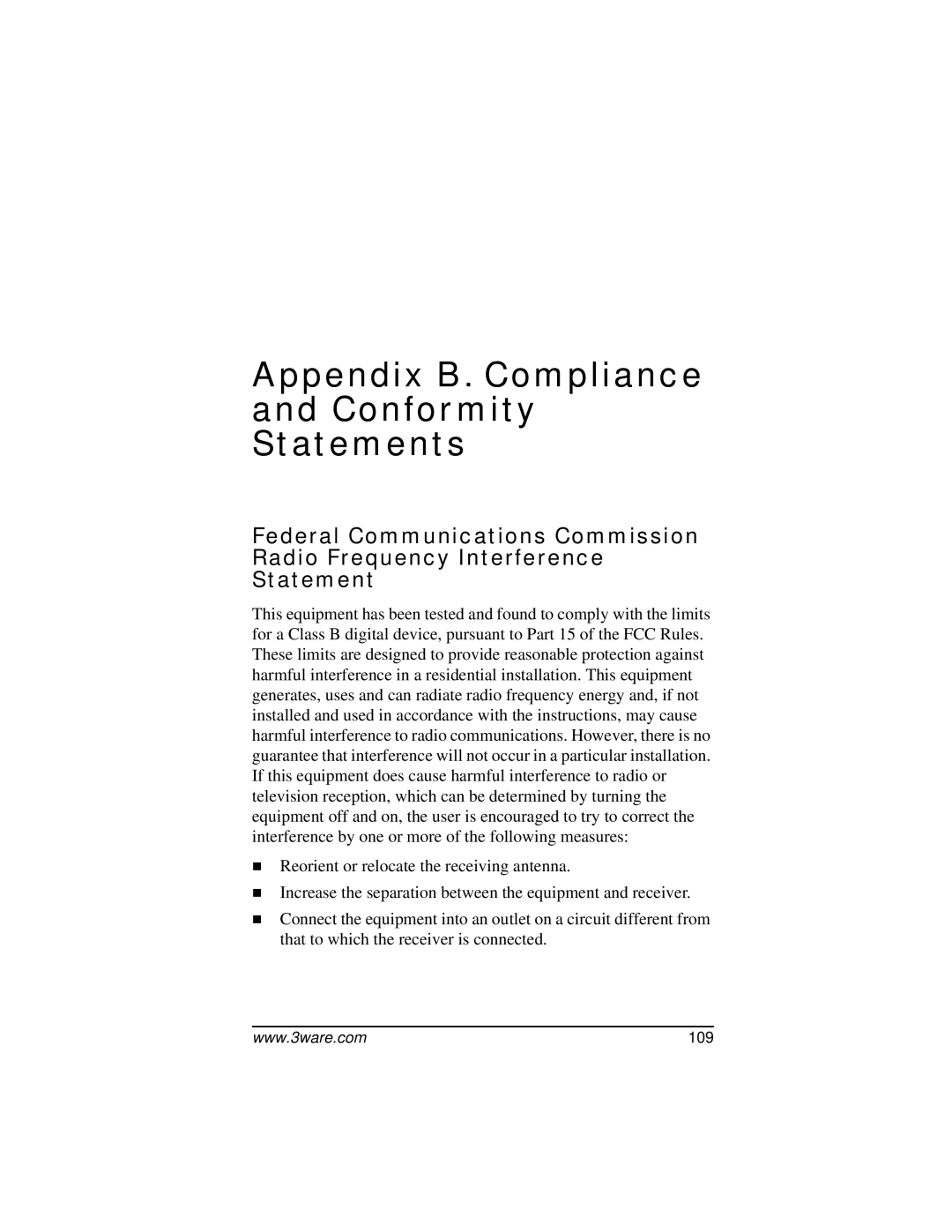 AMCC 9000 manual Appendix B. Compliance Conformity Statements 