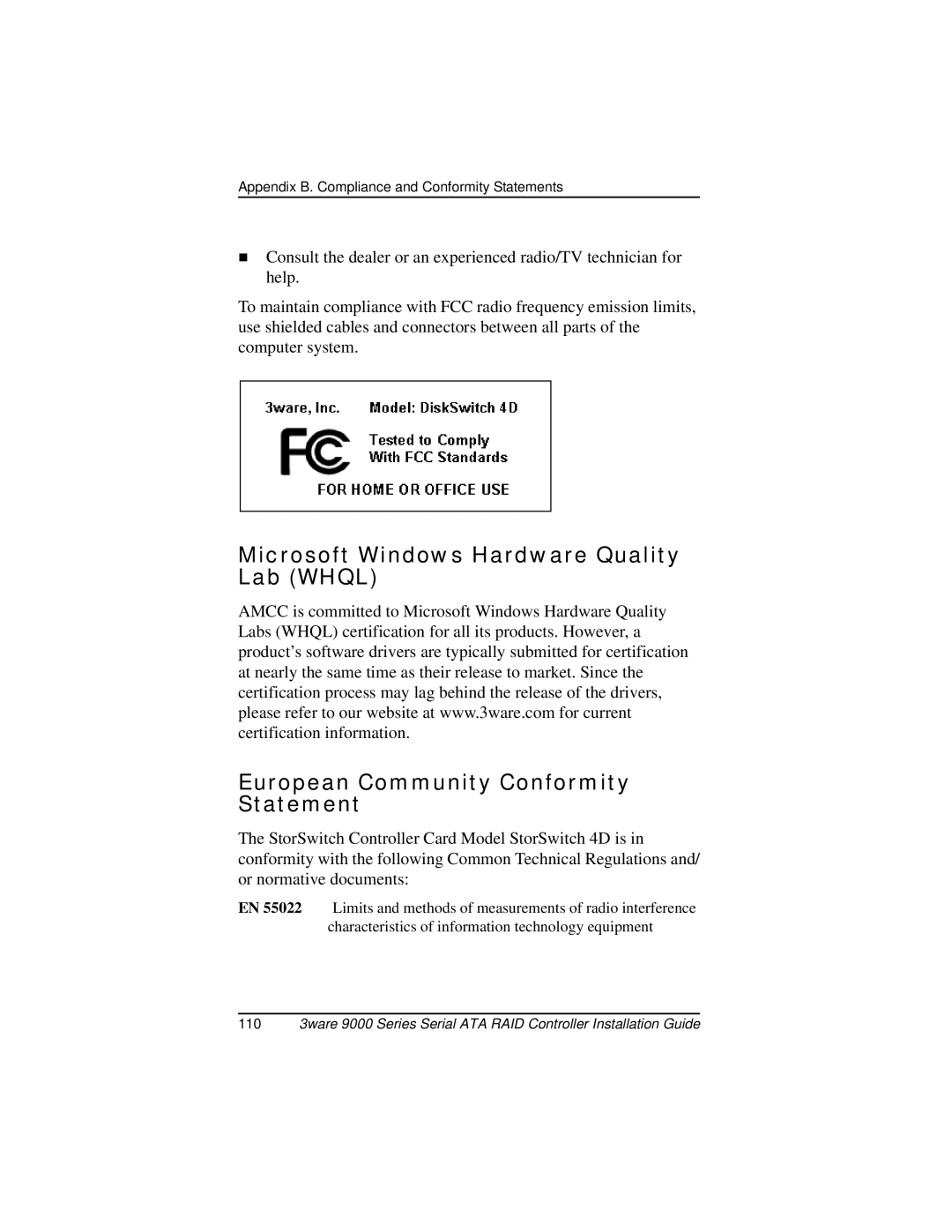 AMCC 9000 manual Appendix B. Compliance and Conformity Statements 