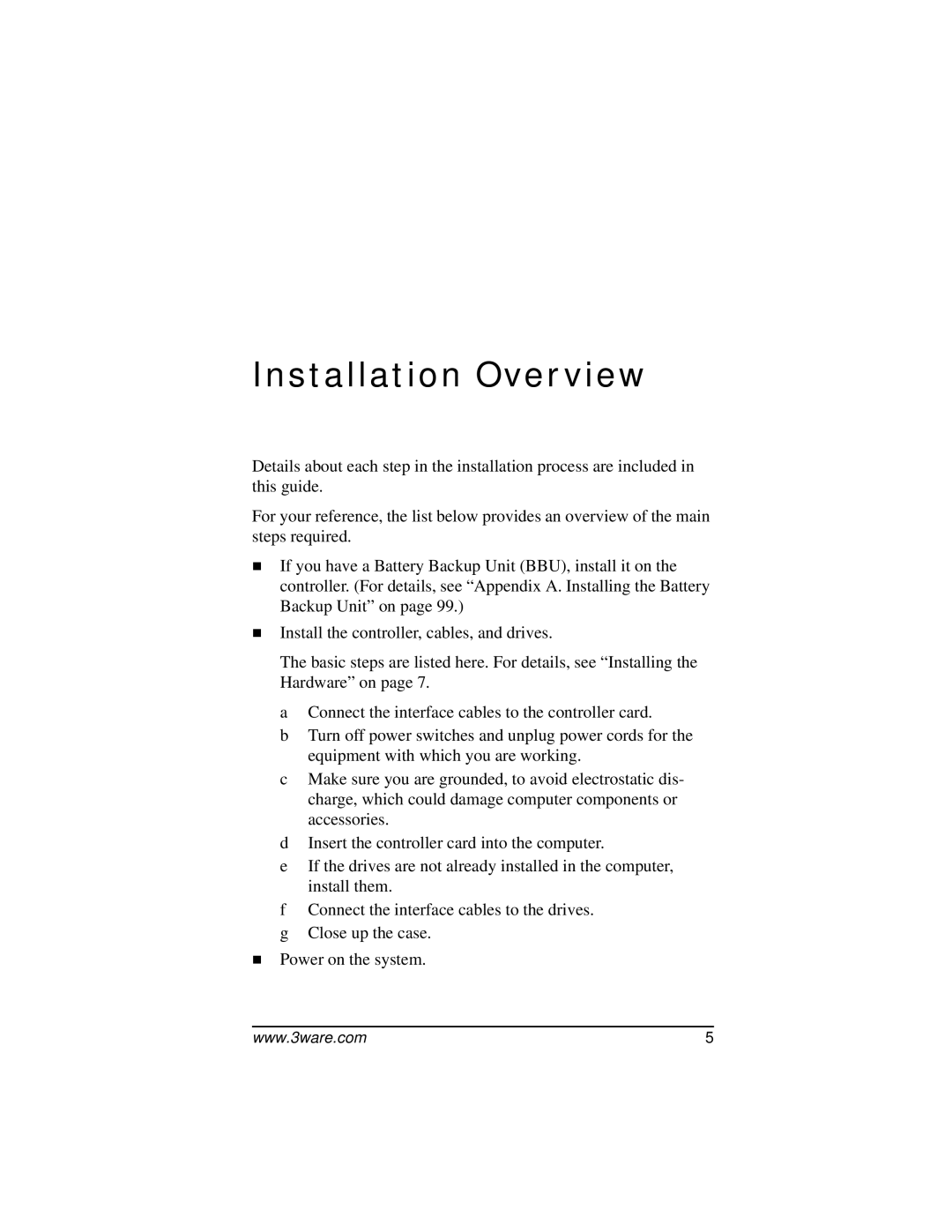 AMCC 9000 manual Installation Overview 