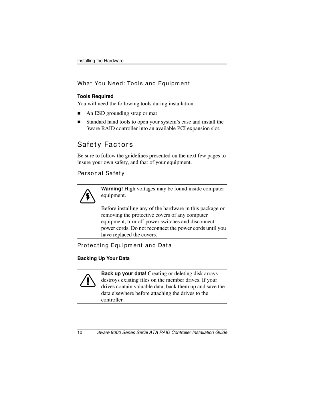 AMCC 9000 manual Safety Factors, What You Need Tools and Equipment, Personal Safety, Protecting Equipment and Data 