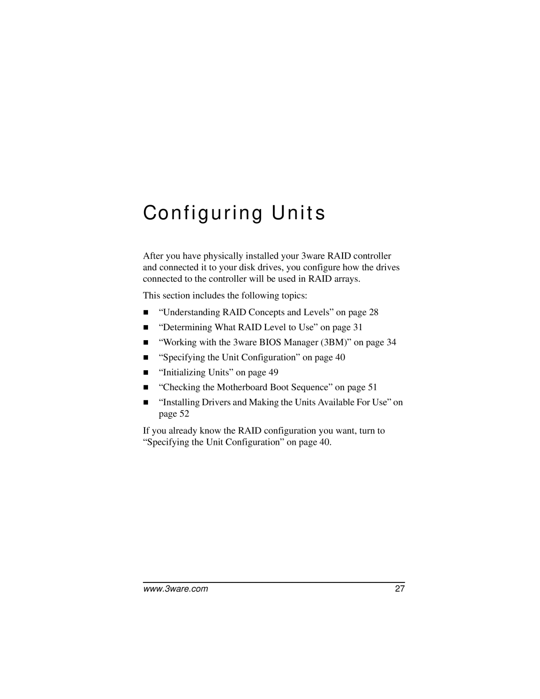 AMCC 9000 manual Configuring Units 