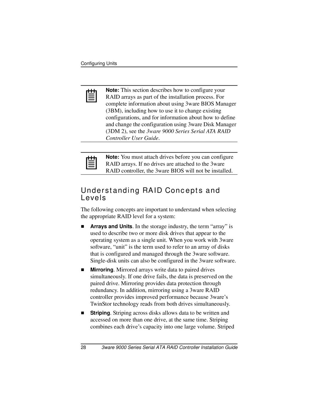 AMCC 9000 manual Understanding RAID Concepts and Levels 