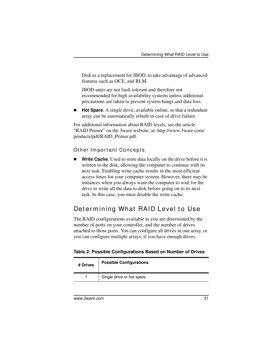 AMCC 9000 manual Determining What RAID Level to Use, Other Important Concepts 