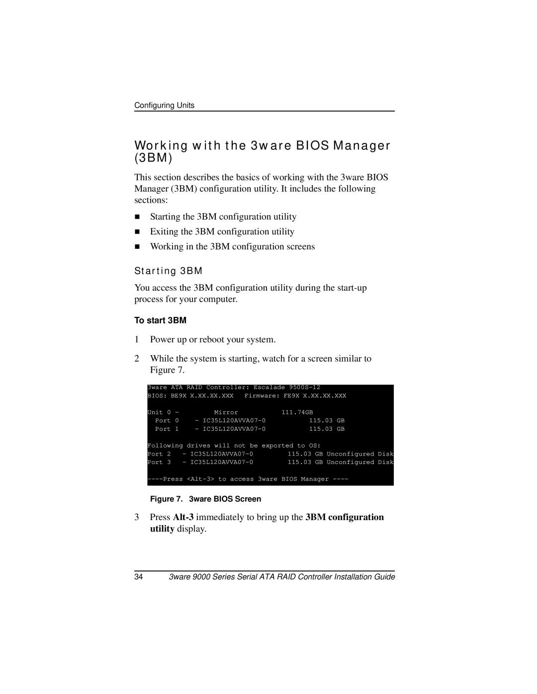 AMCC 9000 manual Working with the 3ware Bios Manager 3BM, Starting 3BM 