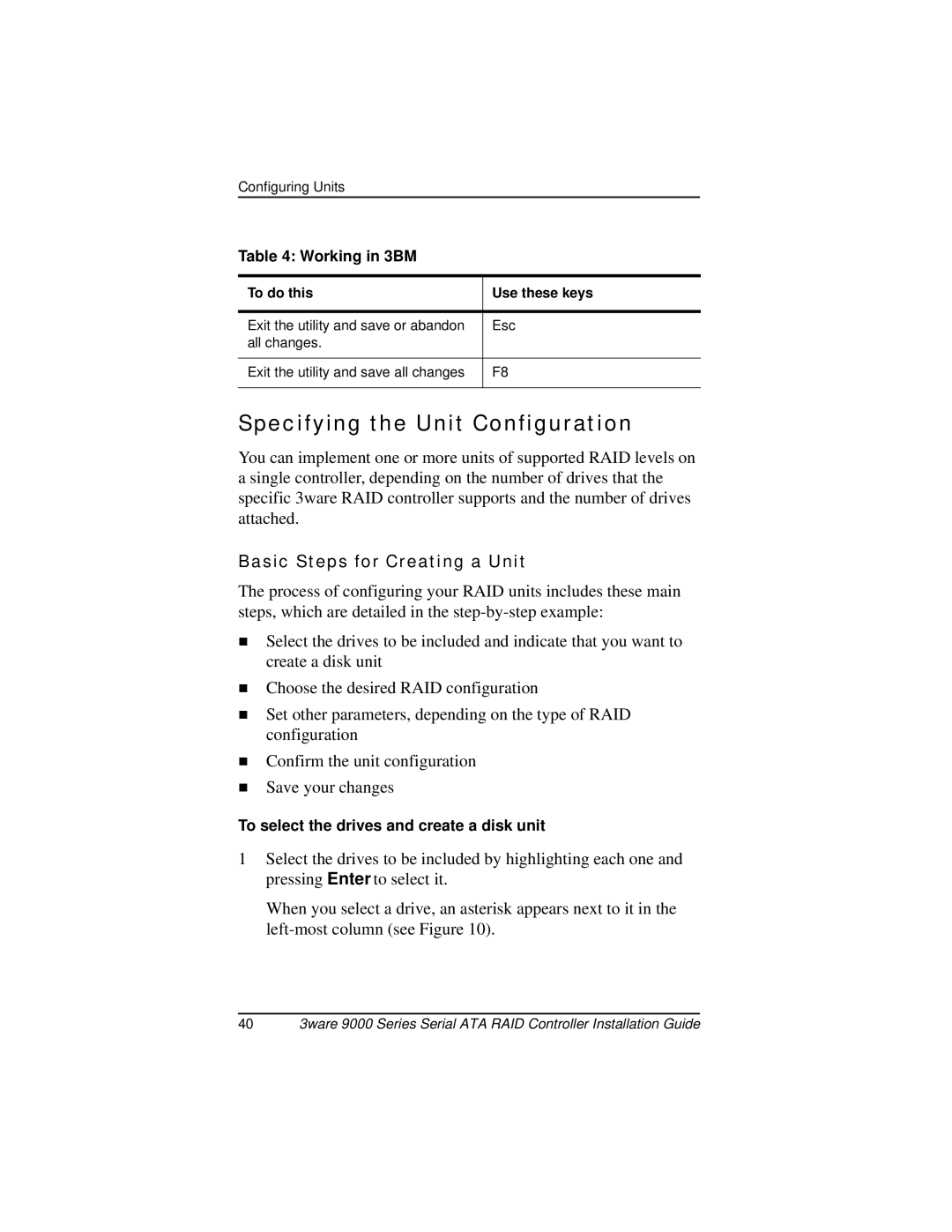 AMCC 9000 manual Specifying the Unit Configuration, Basic Steps for Creating a Unit 