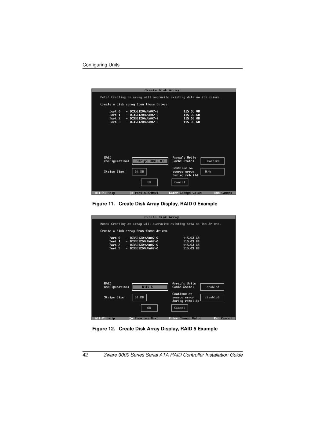 AMCC 9000 manual Create Disk Array Display, RAID 0 Example 