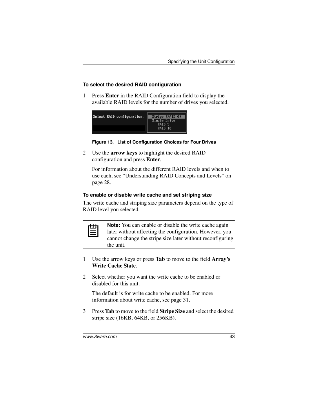 AMCC 9000 manual To select the desired RAID configuration 