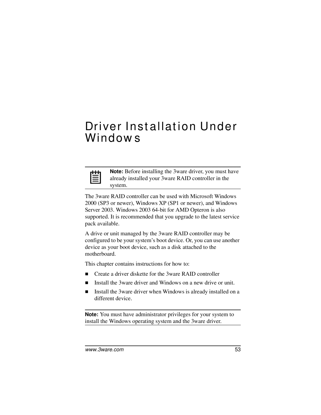 AMCC 9000 manual Driver Installation Under Windows 