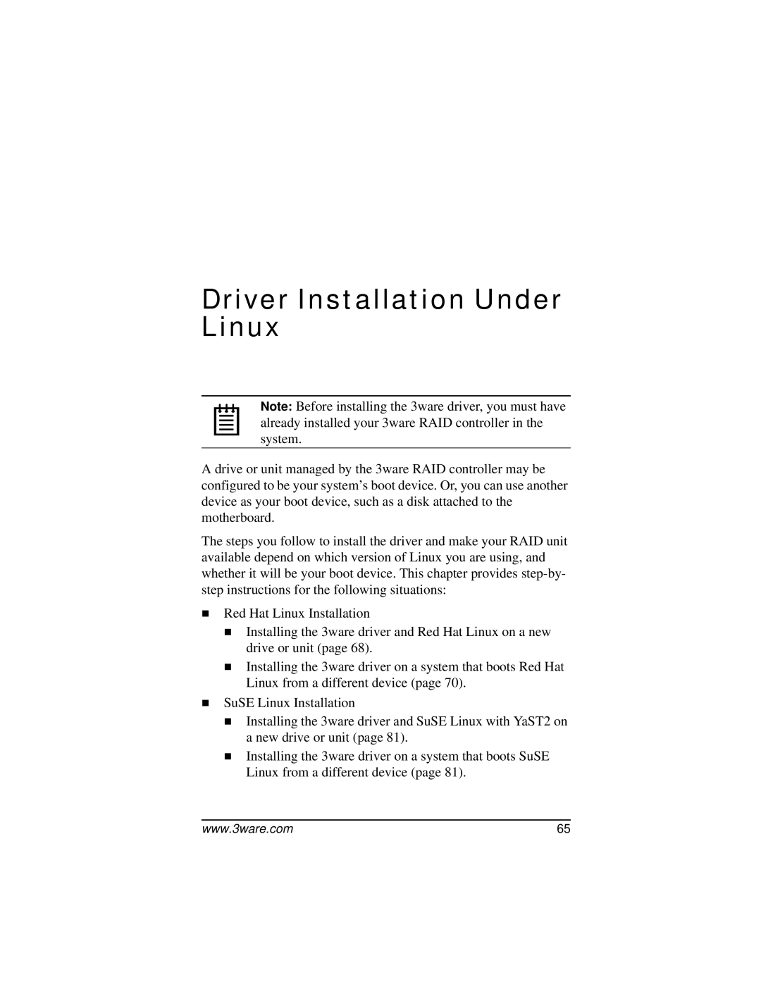 AMCC 9000 manual Driver Installation Under Linux 