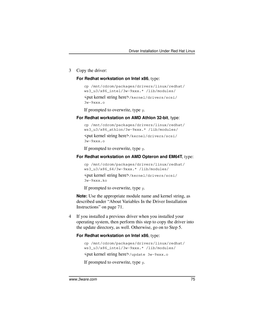 AMCC 9000 manual Put kernel string here/kernel/drivers/scsi 