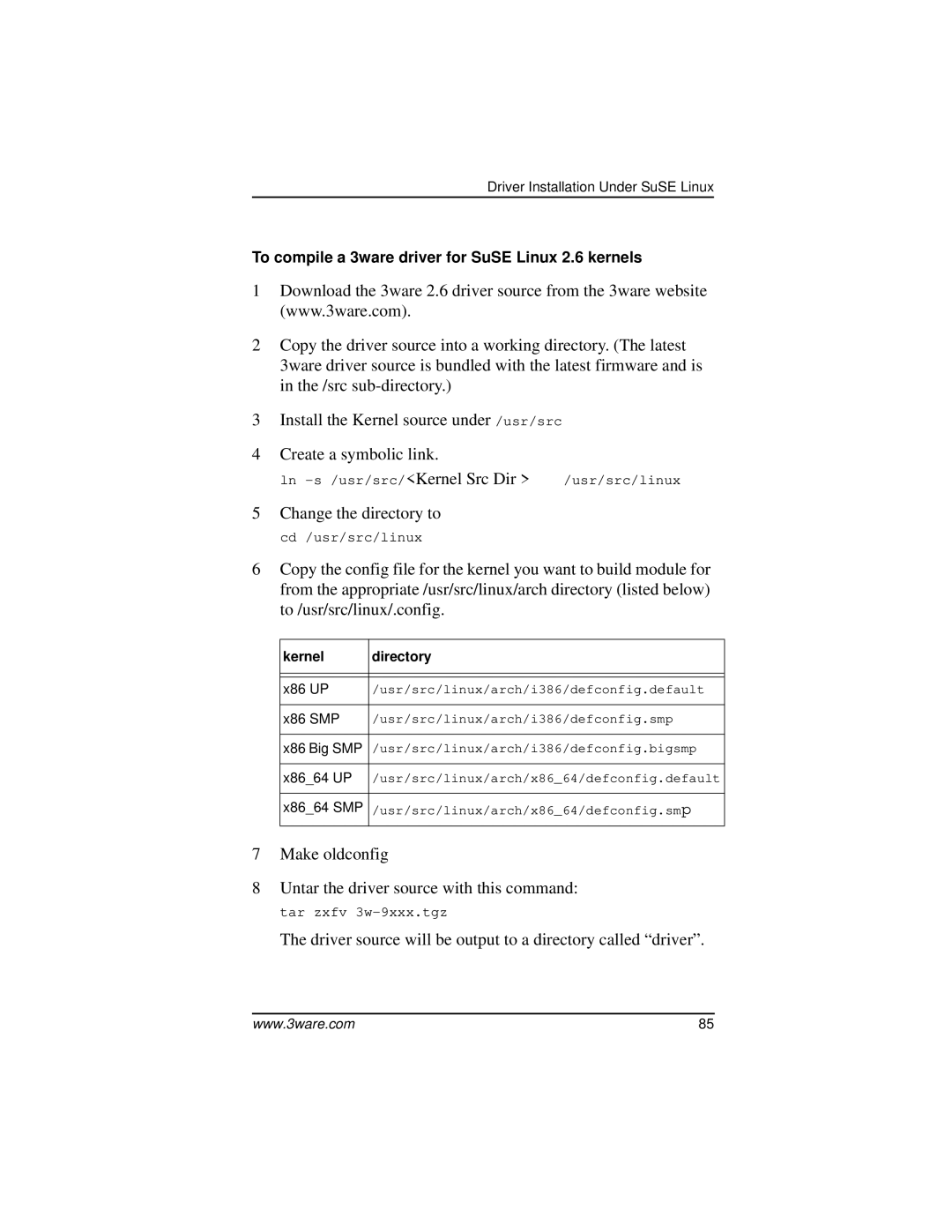 AMCC 9000 manual Driver source will be output to a directory called driver 