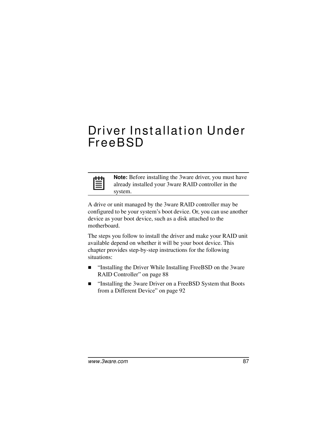 AMCC 9000 manual Driver Installation Under FreeBSD 